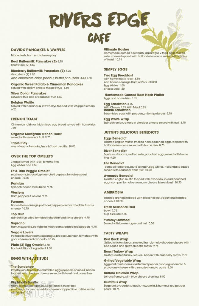 Breakfast & Lunch Menu The River's Edge Cafe Oakhurst, NJ